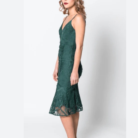 Aijek Green Love Is Embroidered Fit and Flare Lace Dress - Picture 2 of 15